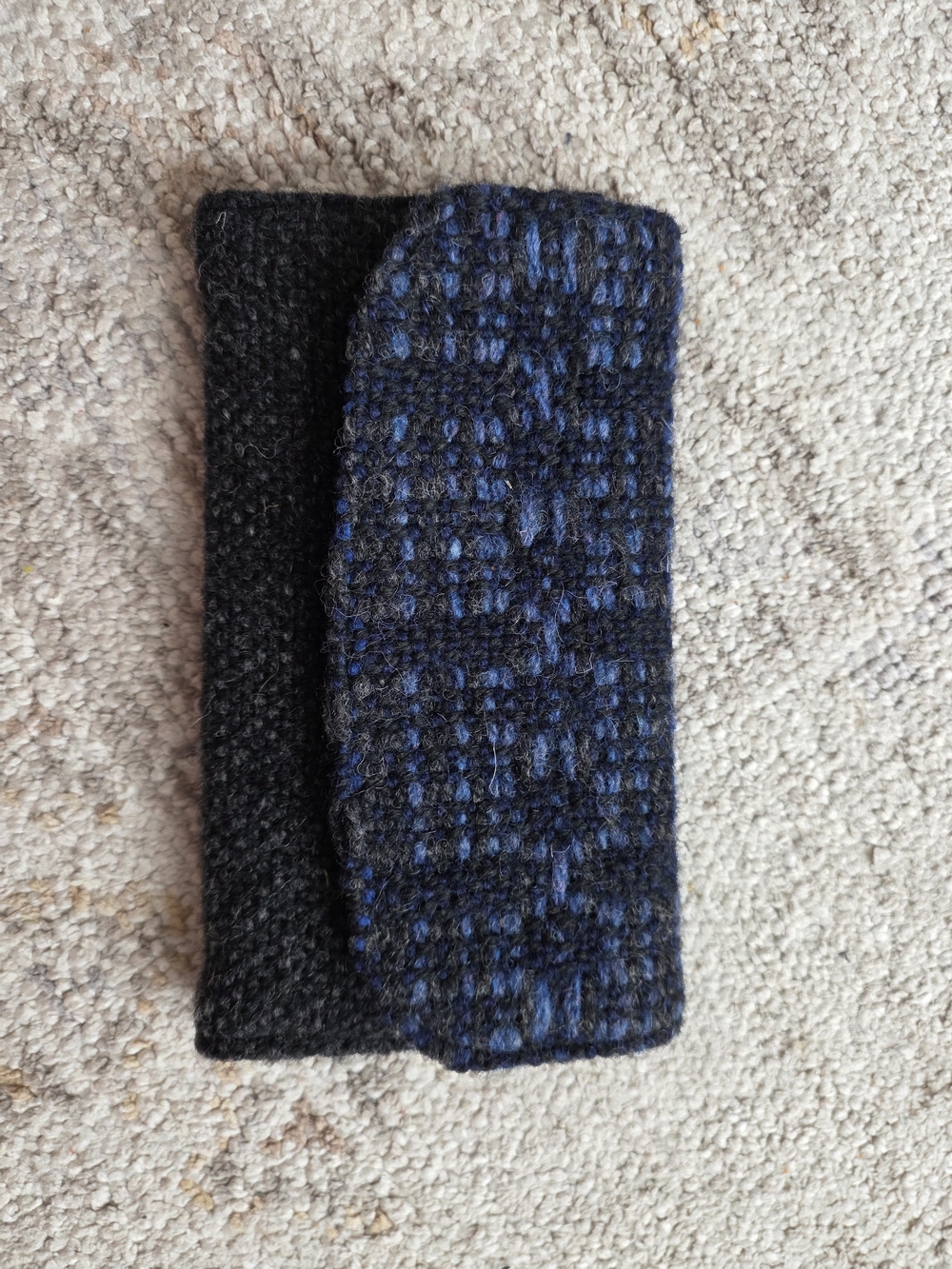 Woven Black and Navy Foldover Wallet